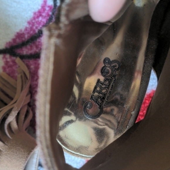 Carlos‎ by Carlos Santana Size 9 Tan Peep Toe Fringed Booties w/ Side Zipper - Picture 5 of 8